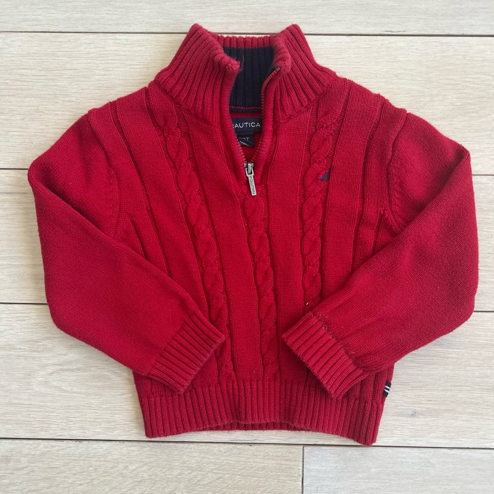 Nautica Red Cable-Knit Quarter Zip Sweater EUC Size 2T